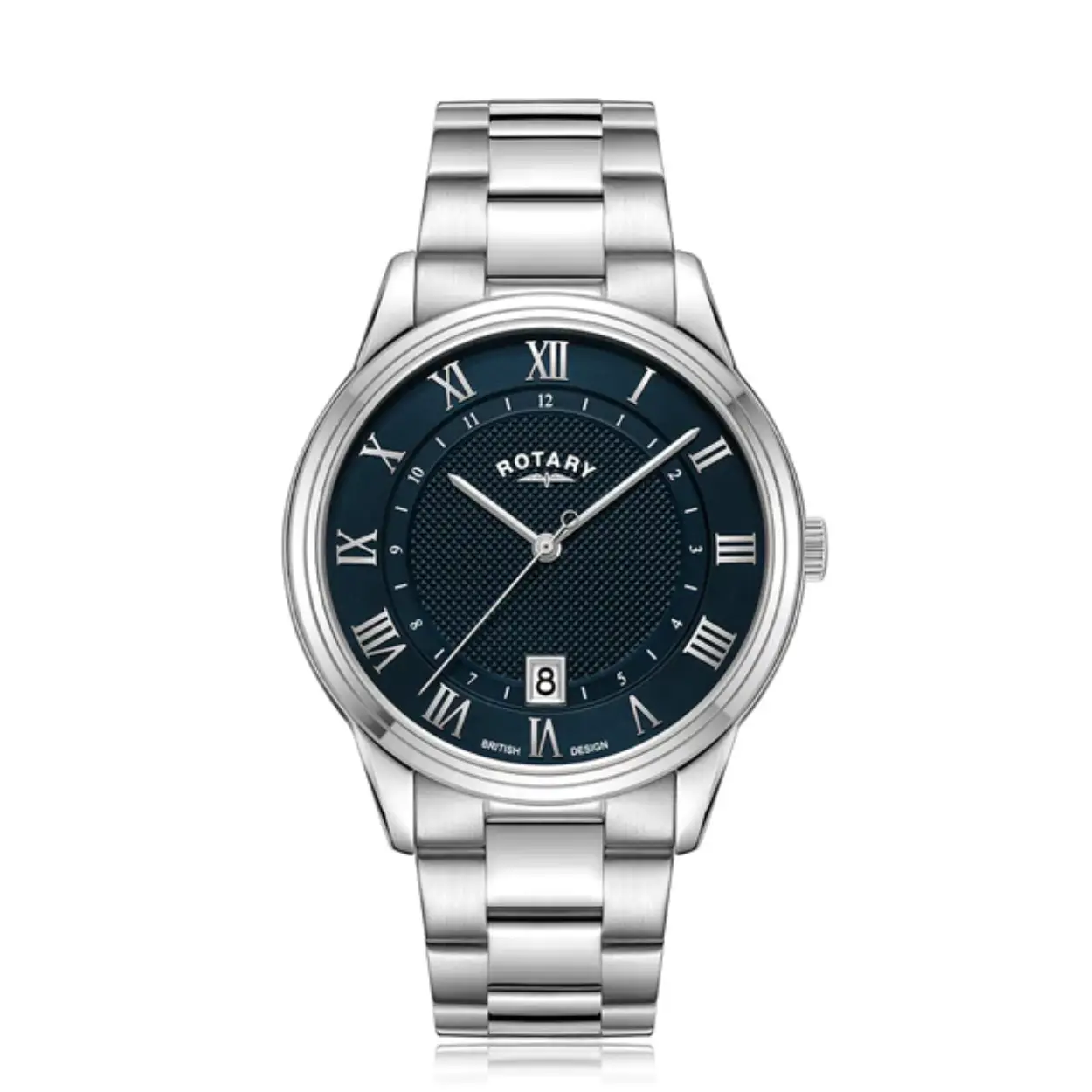 Dit Rotary horloge, uit de Dress collectie, heeft een stalen band en kast met mat/glans afwerking. De wijzerplaat is donkerblauw met zilverkleurige indexen en wijzers. Het horloge is voorzien van een saffier glas en is 5atm waterdicht