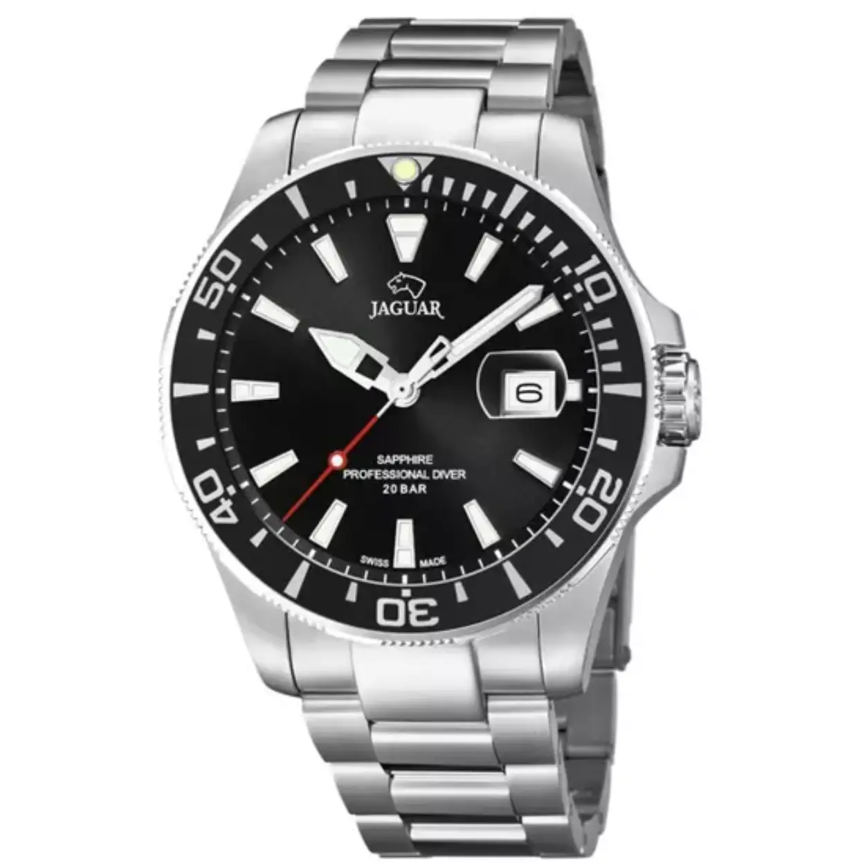 jaguar horloge zilverkleurig zwarte wijzerplaat + datum