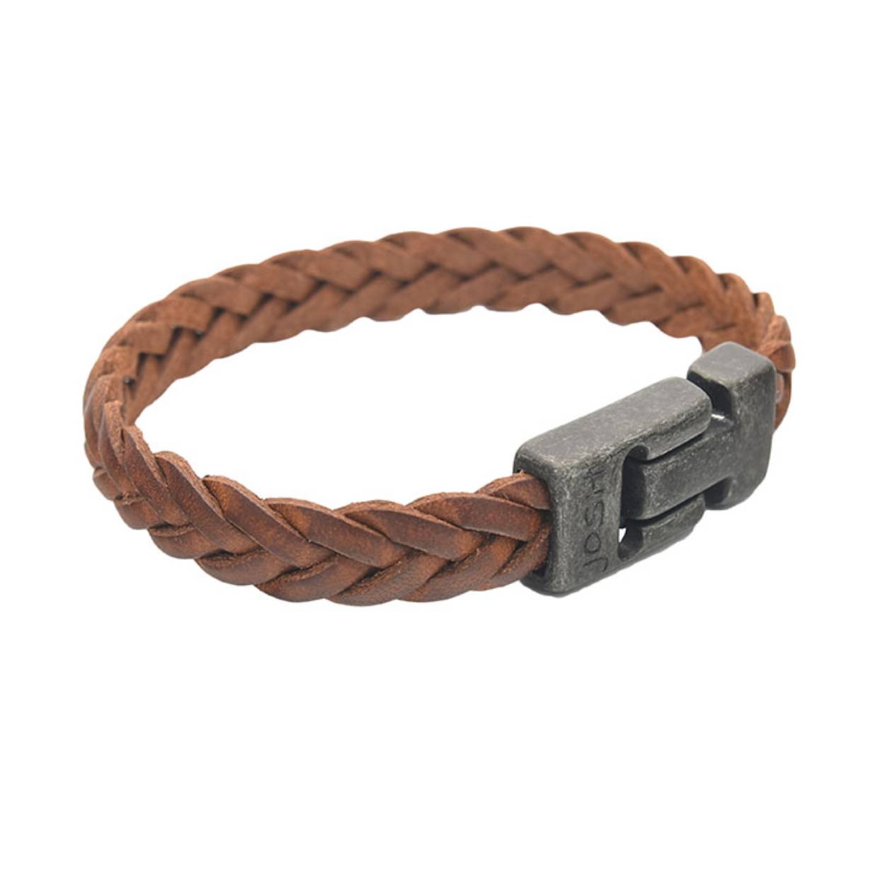 Josh armband leer | vintage black - cognac | maat 22