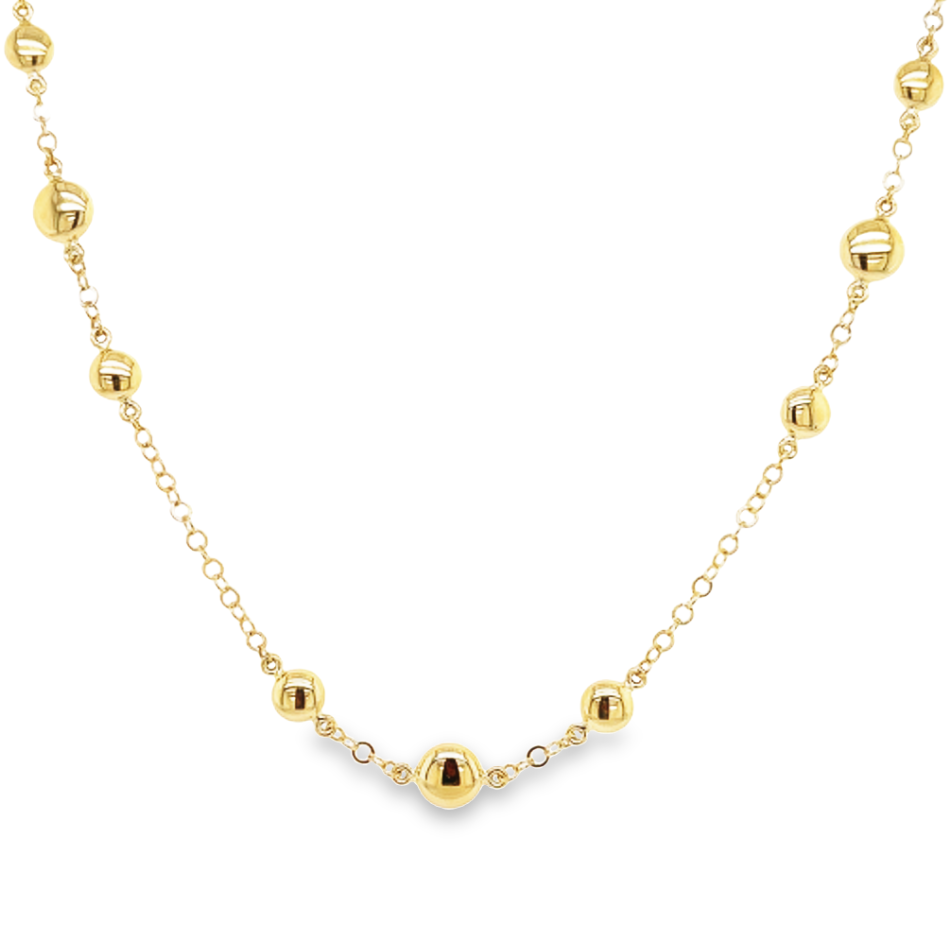 Dit 14-karaats geel gouden collier heeft een speelse uitstraling. De schakel wordt onderbroken met meerdere bolletjes van verschillend formaat. Het collier is 45cm lang.

Collier GCS164WRSM is een set met armband GAS164WRSM.