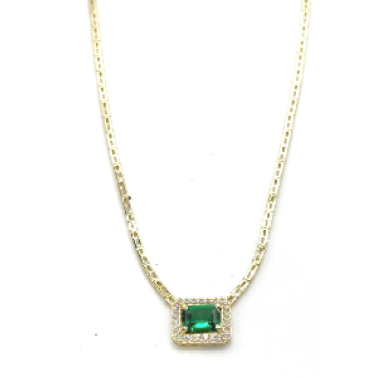 14k geelgouden collier met groen zirkonia stenen. 45cm/ 7.5 gram