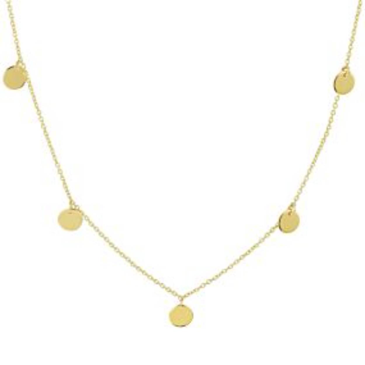 14k geelgouden geslepen anker collier met 10 schijven, 2 rijien, draagbaar op 42cm en 45 cm