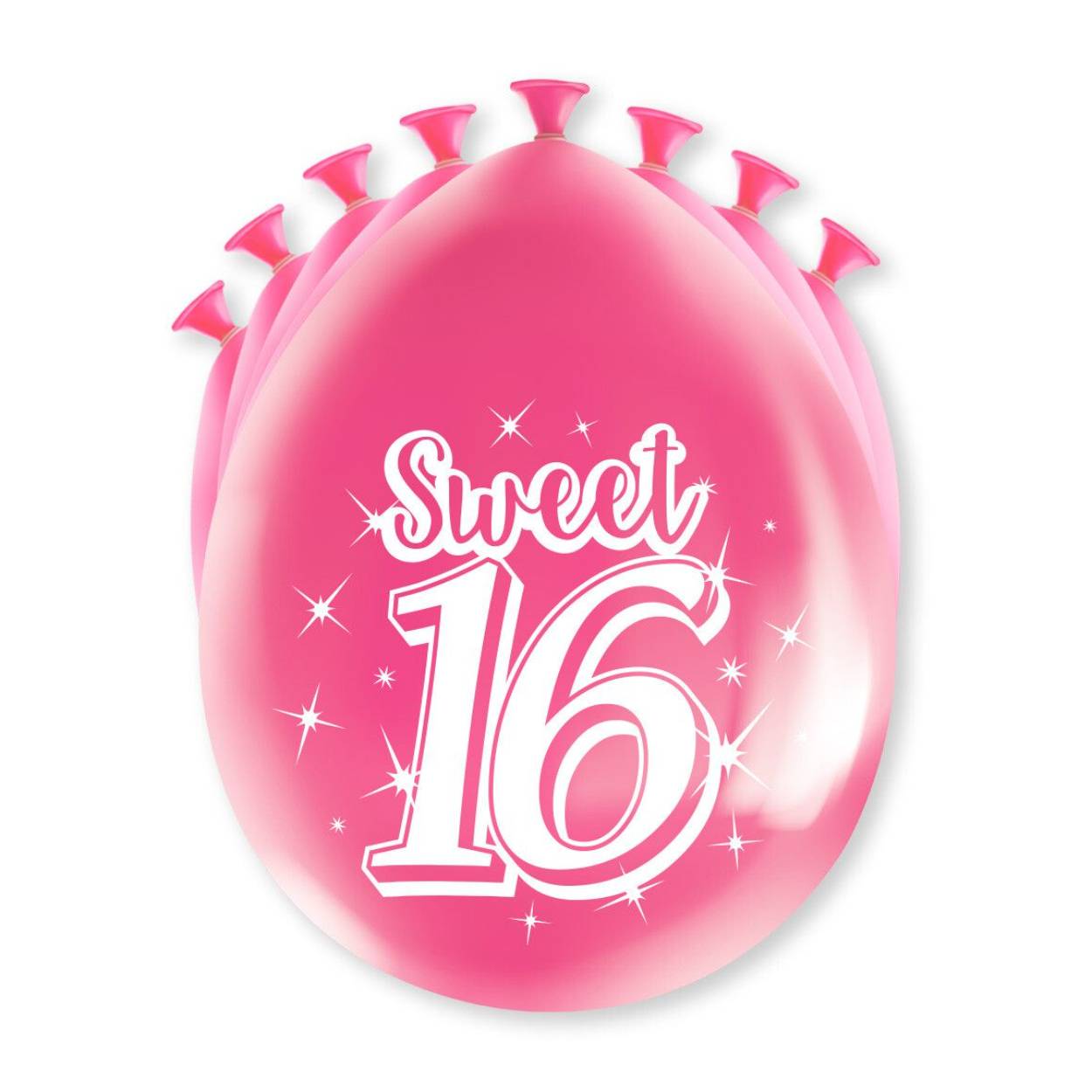 Een feestje kan niet zonder ballonnen en als u party ballonnen met Sweet 16 koopt dan krijgt u er maar liefst 8 per verpakking! De ballonnen zijn gemaakt van latex en zijn ongeveer 30 bij 30 centimeter groot.