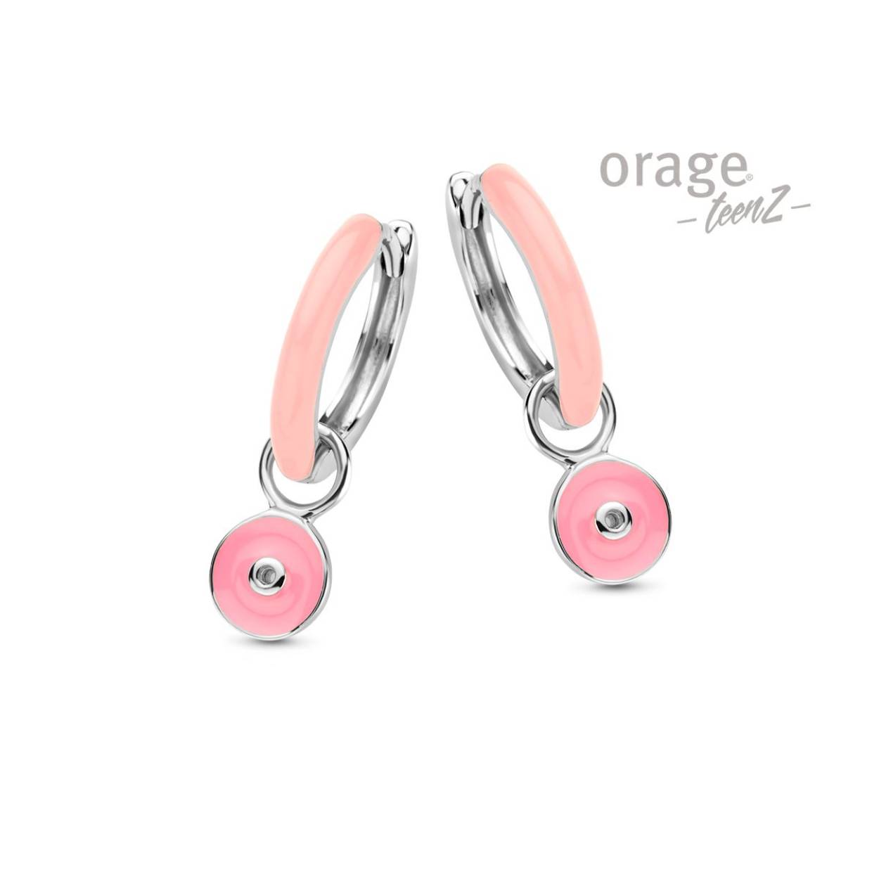 Orage Teenz creolen roze email met rondje