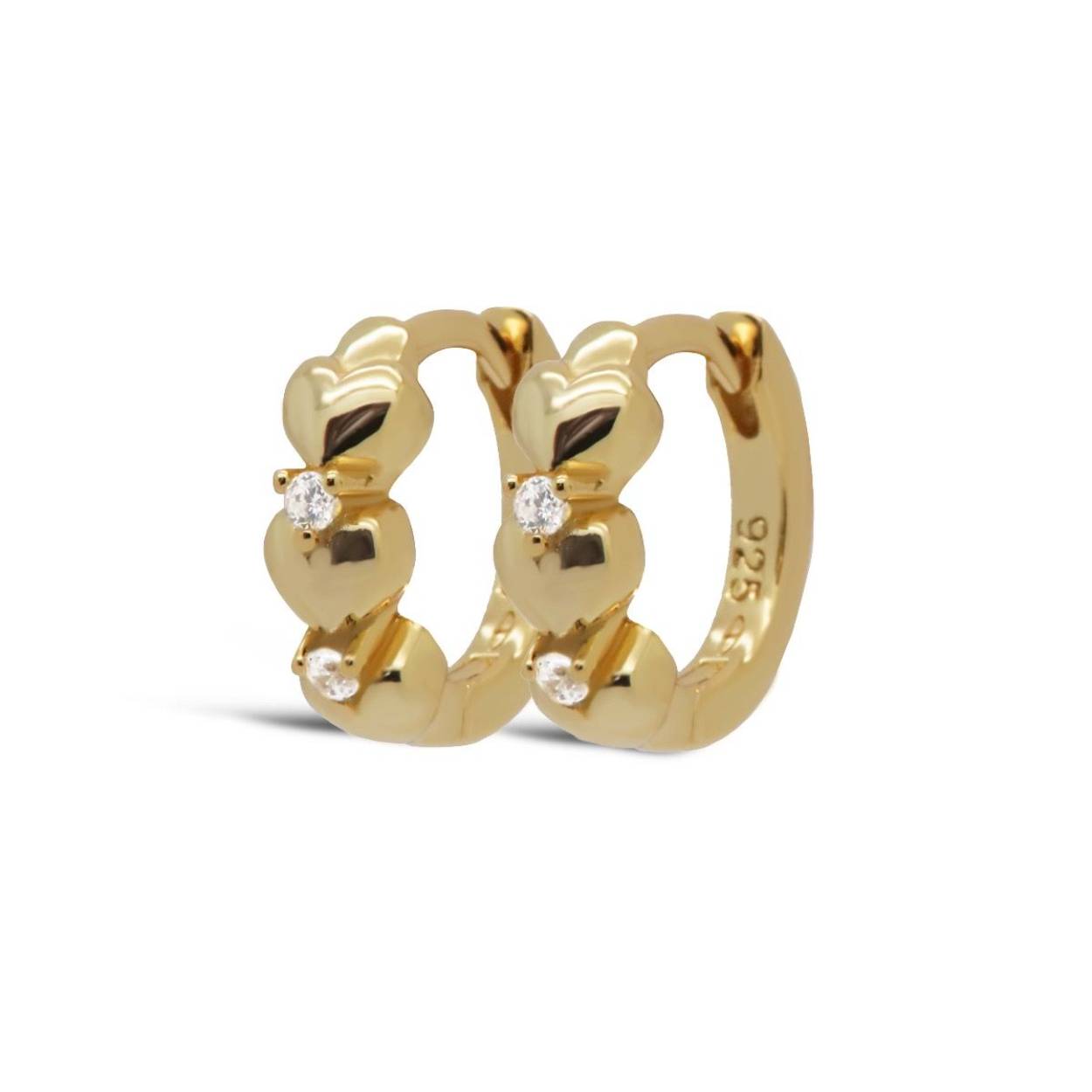 Karma Jewelry goldplated oorringen Connected Hearts met zirkonia. 13mm