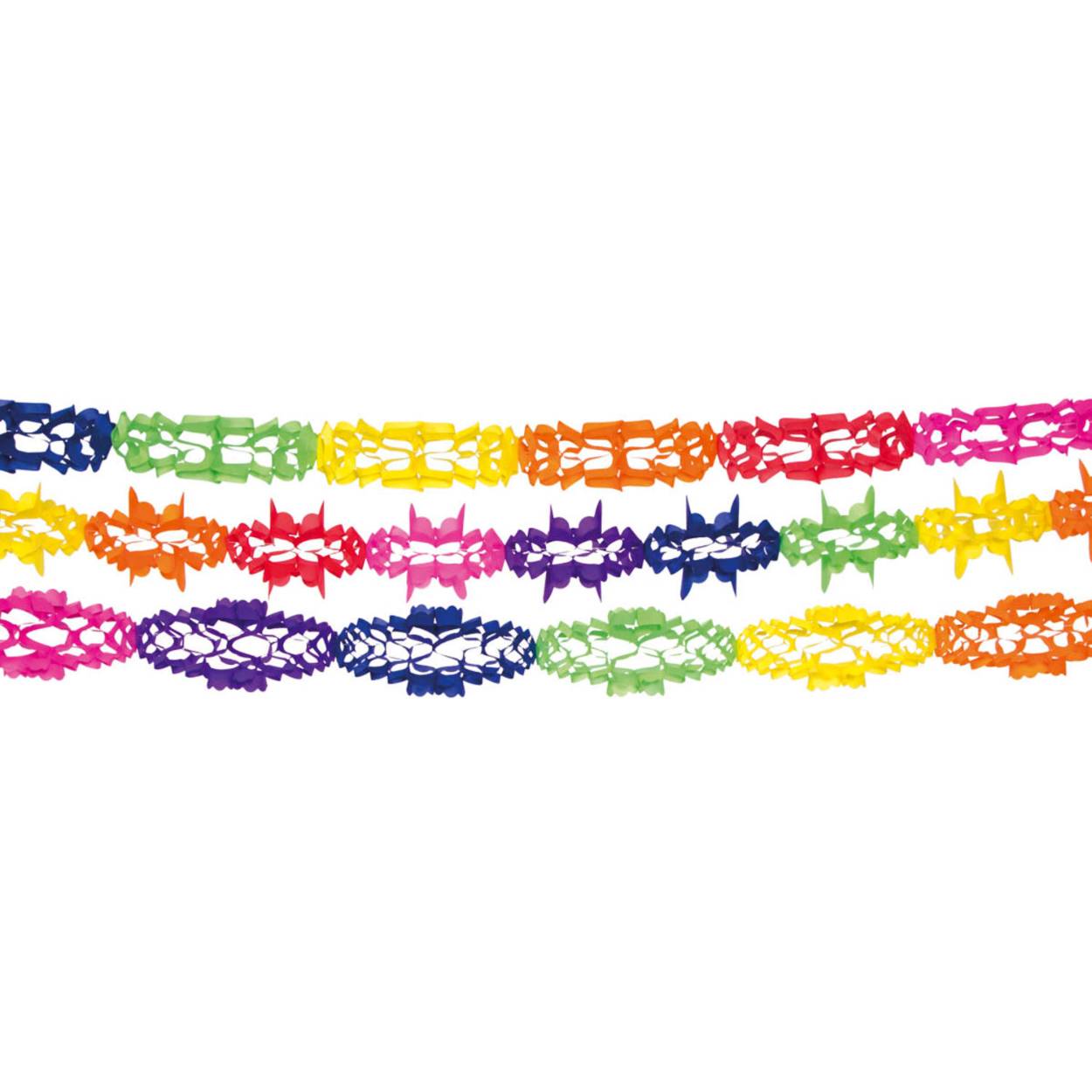 Set papierenslingers 3-delig 4mtr. Inhoud: 1 slinger. Kleur: Meerkleurig. Bijvoorbeeld te gebruiken tijdens de volgende feestgelegenheid/feestgelegenheden: verjaardag, kinderfeestje. Deze slinger is 4 meter lang. Het artikel is gemaakt van papier.
