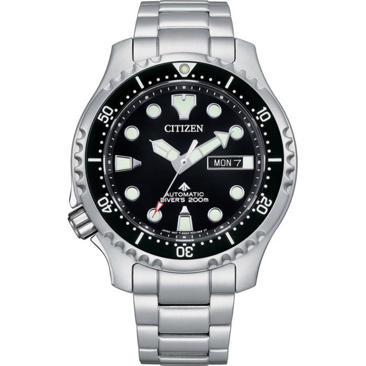 DIVER AUTOMAAT 200M
zwarte wijzerplaat met lichtgevende wijzers. De dag aanduiding met datum.Het Citizen Promaster NY0140-80EE automatic duikhorloge is een ISO 6425 gecertificeerd duikershorloge. Dit mooie horloge heeft een zilverkleurige stalen kast (code R014439) van 44mm met een eenzijdig draaibare registerring en een massieve edelstalen band.

Deze duikklok is uitgerust met een mechanisch uurwerk waardoor energie uit beweging word verkregen. 
 