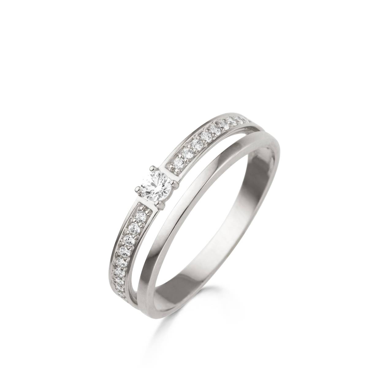 Naiomy wit gouden solitaire ring 18 met stenen op de band zirkonia