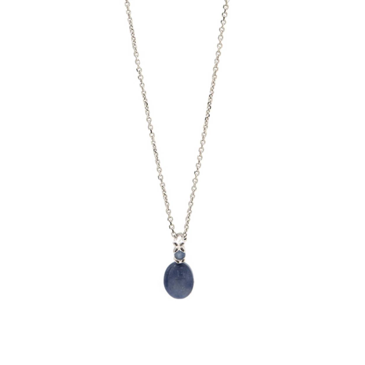 An ideal necklace to give a touch of color to all your looks. Necklace with a silver stone with a double design in quartz and azurite tones. An essential jewel in the jeweler's box for a woman like you!