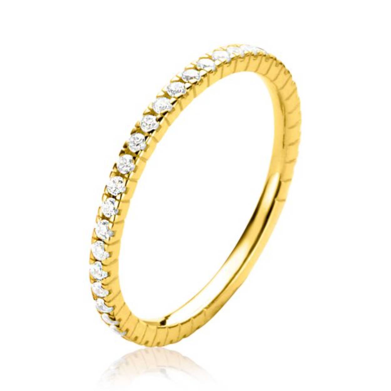 ZINZI Gold 14 karaat gouden ring 1,7mm breed, bezet met 40 witte zirconia's in chique railzetting. Gemakkelijk te combineren met andere ZINZI Gold ringen. Vervaardigd van geheel 14 karaat goud (585).