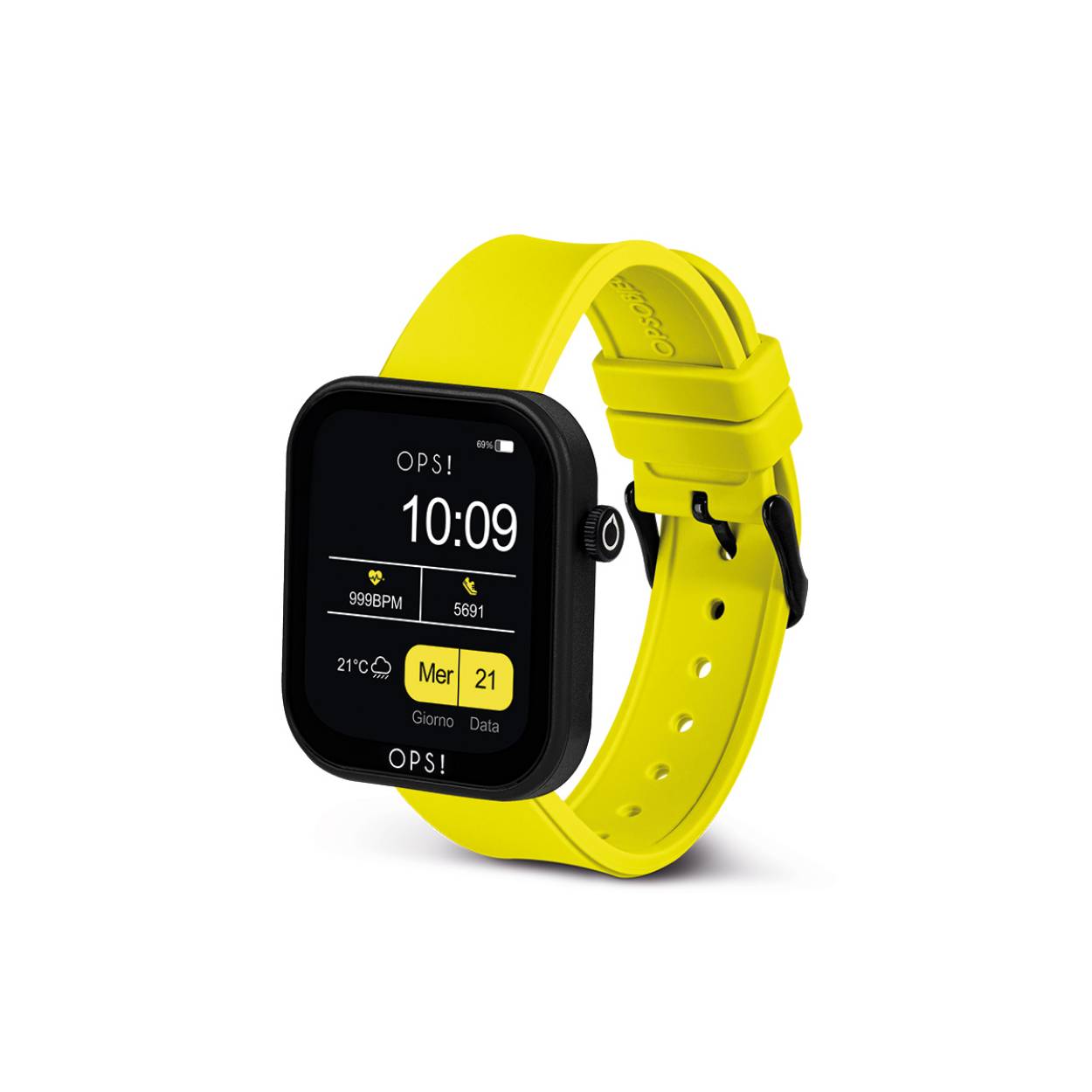 Smartwatch with ABS case and hypoallergenic silicone strap. Case dimensions 40x44x10.7 mm with 1.83″ color full touch display. Inner circumference of the strap: 180mm to 140mm. Steel pin clasp.