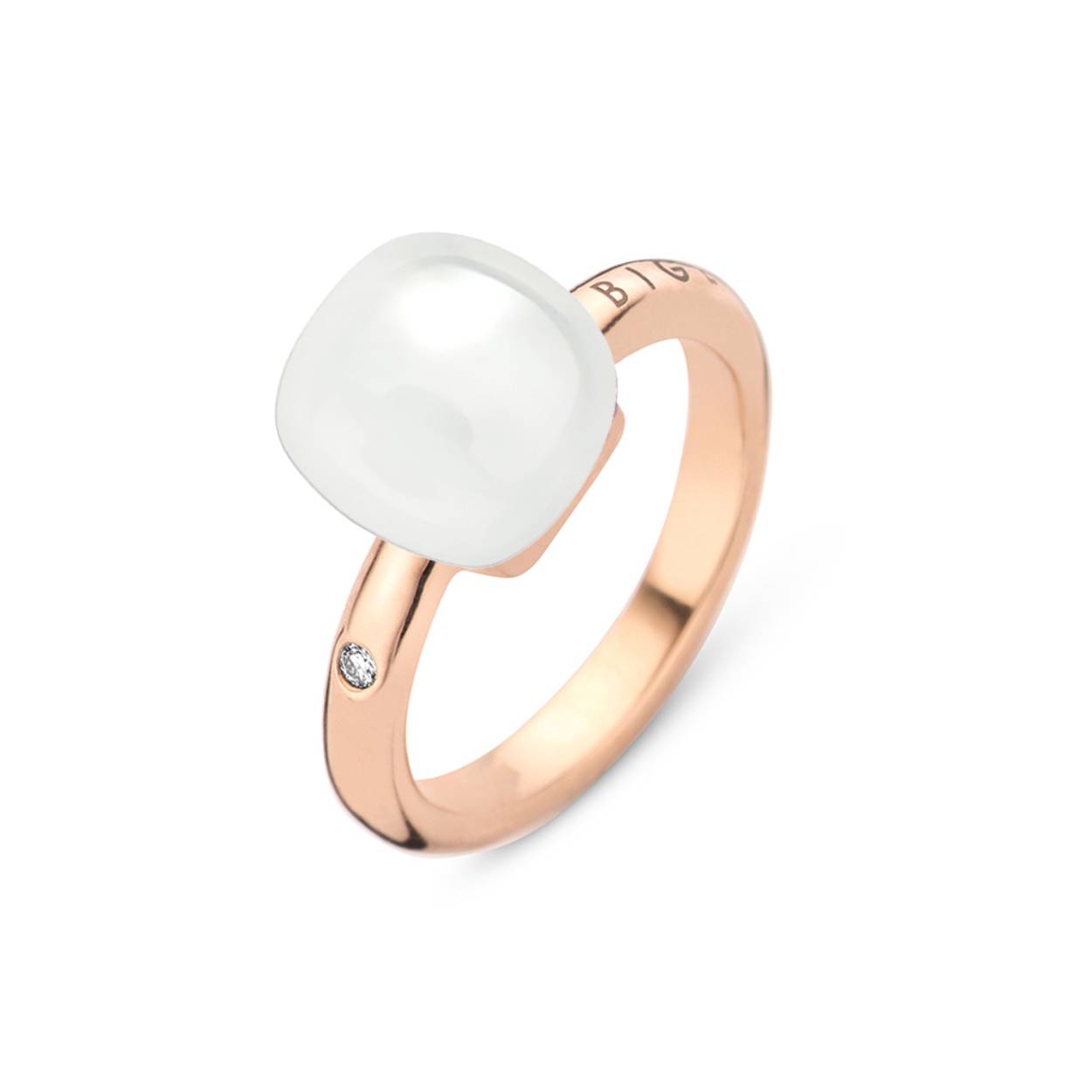 18 karaat rosé gouden ring met melkkwarts en parelmoer.

BIGLI-juwelen zijn met zorg gemaakt in 18 kt goud, zorgvuldig geselecteerde edelstenen en hoogwaardige diamanten (Clarity VS1-VS2 TW).
Edelstenen zijn verkrijgbaar in meer dan 40 kleuren.