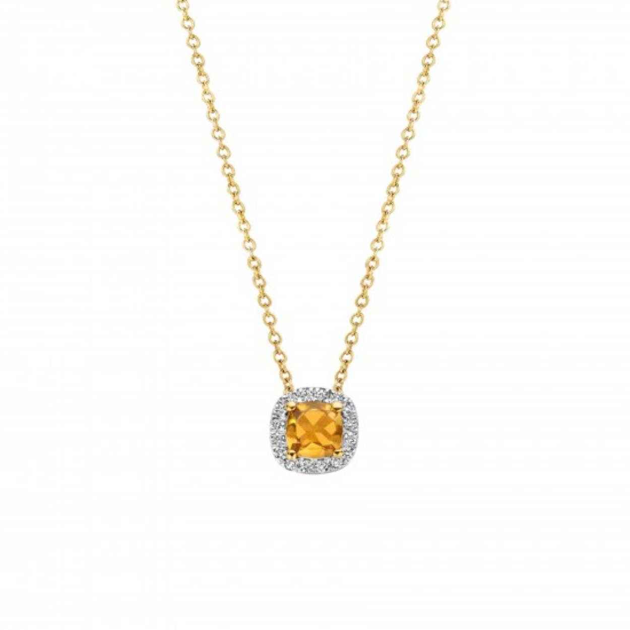 Ketting geel goud 14kt met diamant en kleursteen