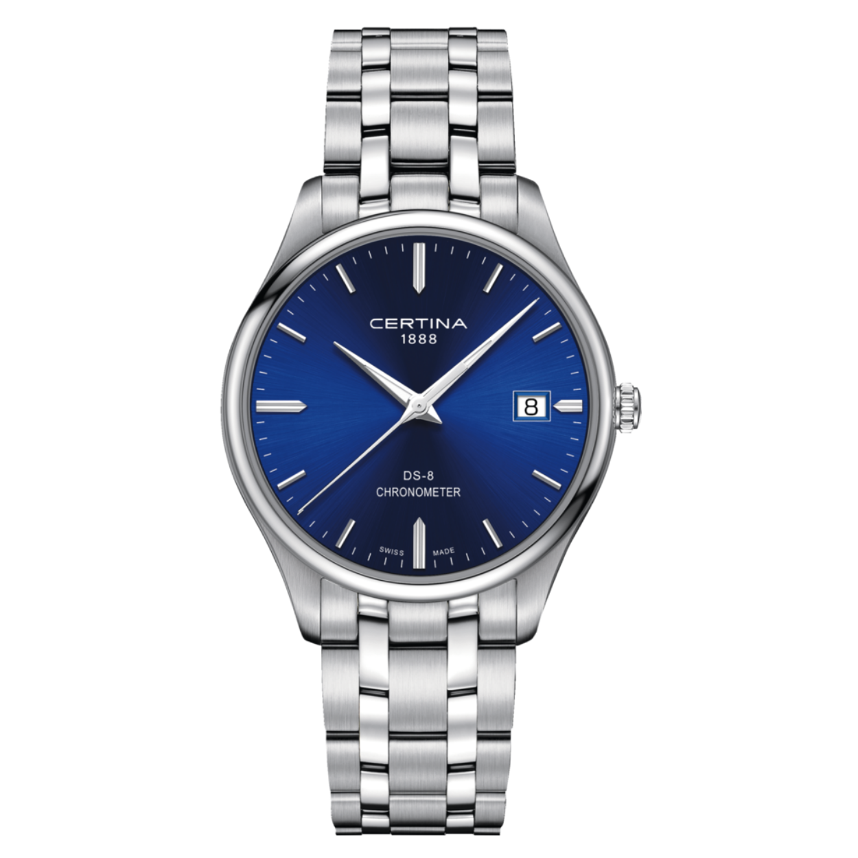 Dit elegante herenhorloge is volledig uitgevoerd in edelstaal en de kast is mooi laag uitgevoerd. Perfekt voor een prettig draagcomfort en het 'niet voelen' dat je een horloge om hebt. De mooie blauwe wijzerplaat is afgezet met stalen indexen en wijzers.
Het horloge is waterdicht en voorzien van een saffierglas.
