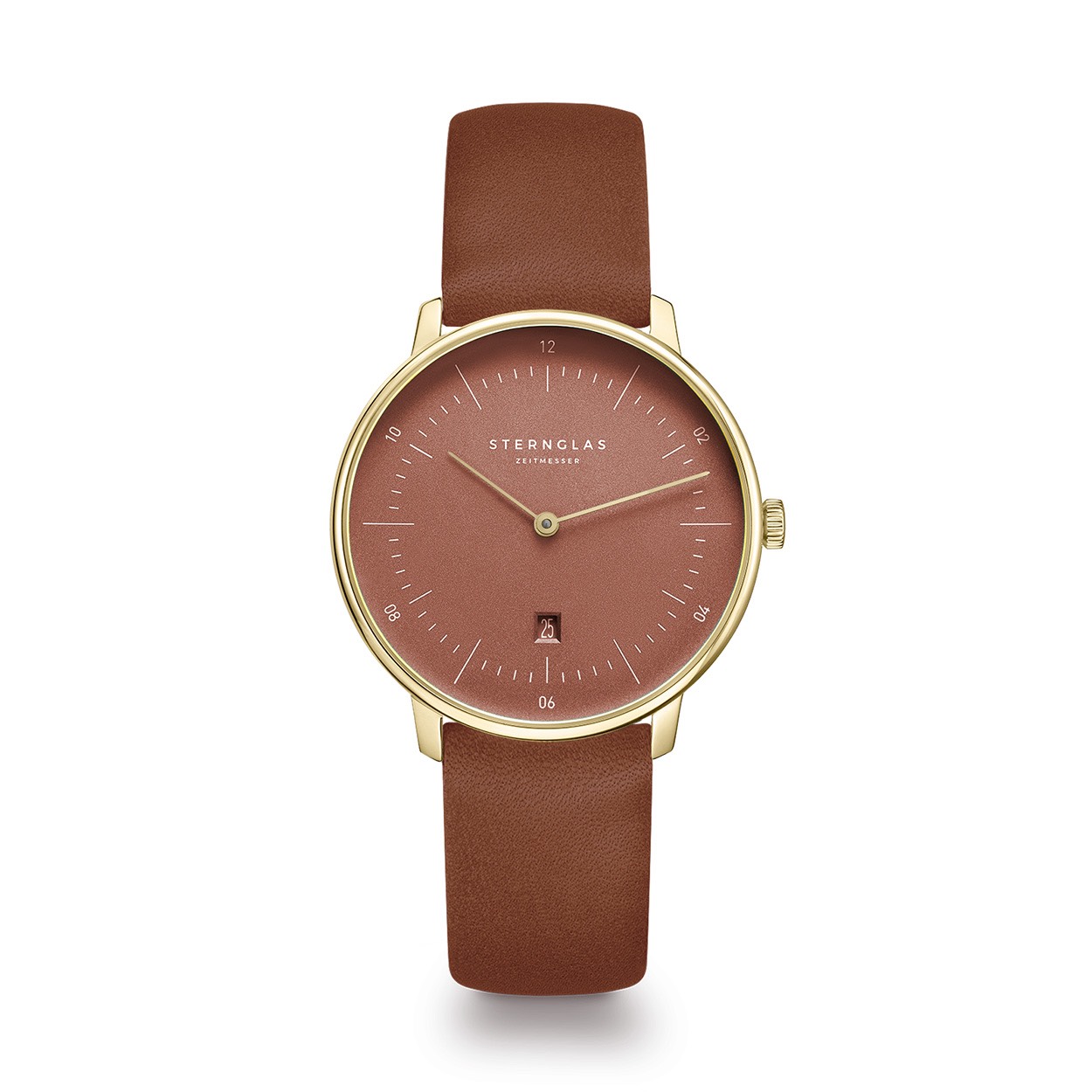 Een stalen horloge met bruin leren band