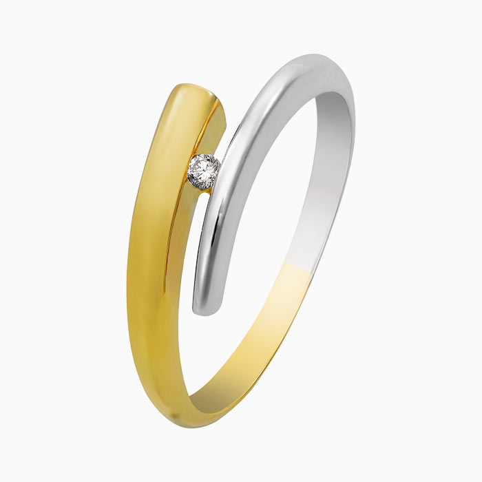 Eclat 14krt geel/witgouden bicolor ring met 0.03VVS/TW diamant