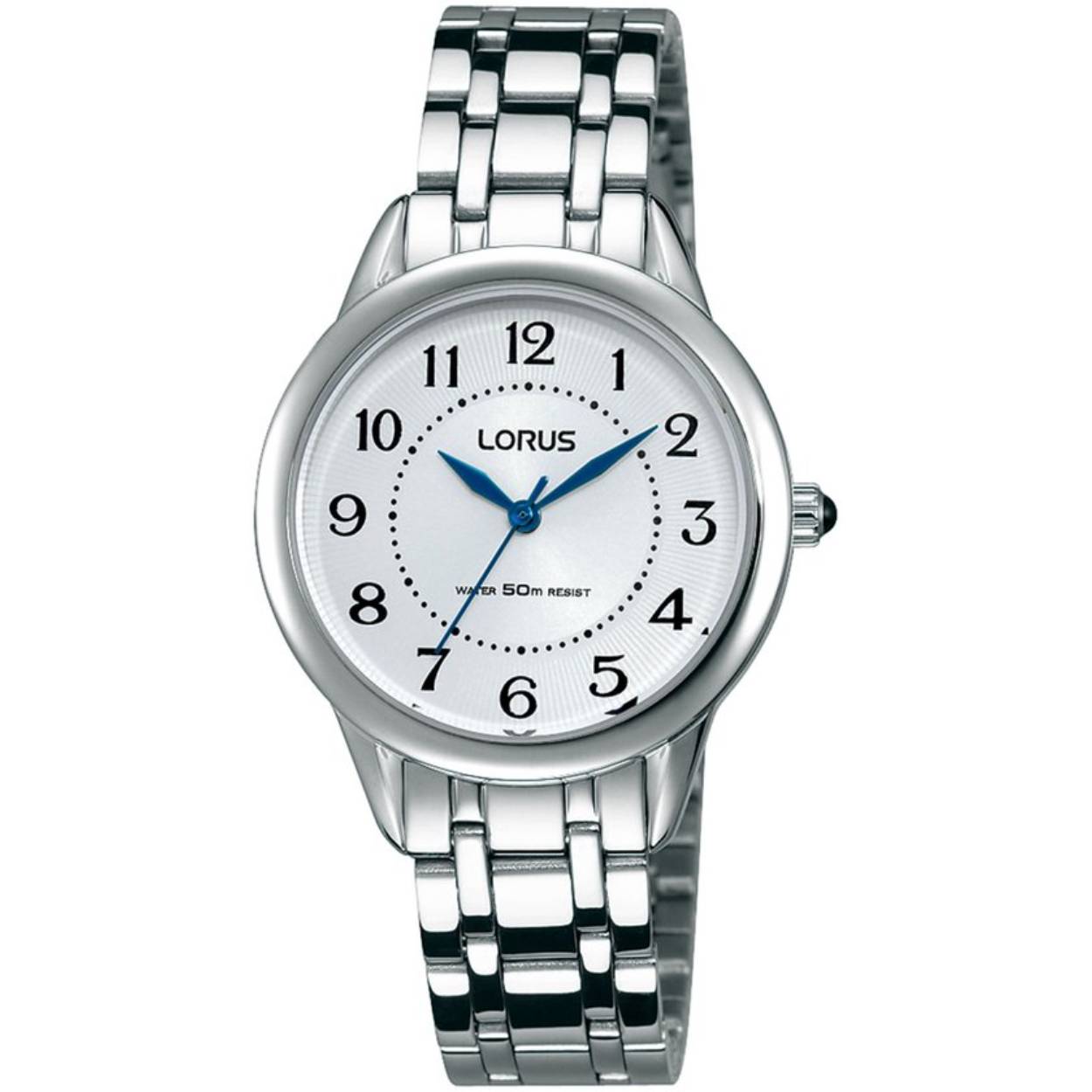 Dit is een dameshorloge van het merk Lorus. Het is een analoog horloge gemaakt van metaal. De diameter van de kast is 30 mm mm en de kast is 8 mm mm dik.
De verdere specificaties van het horloge zijn als volgt:
Kastvorm: rond
Kastkleur: zilverkleurig
Kastmateriaal: metaal
Bandbreedte: 13 mm
Bandlengte: 215 mm
Sluiting: vouwsluiting met drukker
Wijzerplaatkleur: zilver
Glassoort: hardlex mineraal glas
Waterdichtheid: 5 ATM
Techniek: quartz