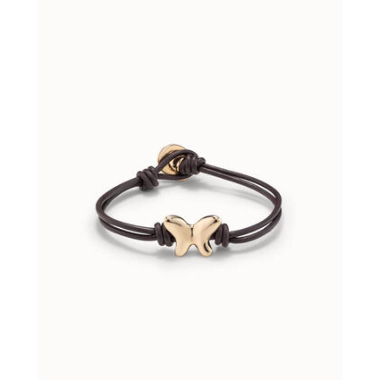 Uno de 50 armband Volare een lederen armband met een vergulde vlinder.