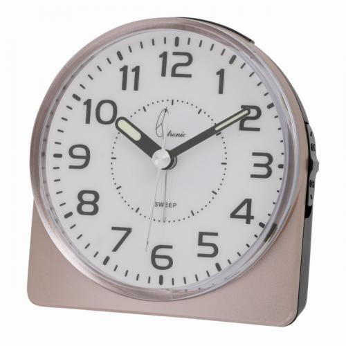 Wekker quartz met alarm: crescendo bip alarm - Snooze functie - Licht functie - Geruisloze secondenwijzer - Lichtgevende wijzers - Kleur: rosé/zwart- Afmetingen: 97 mm x 50 mm x 103 mm