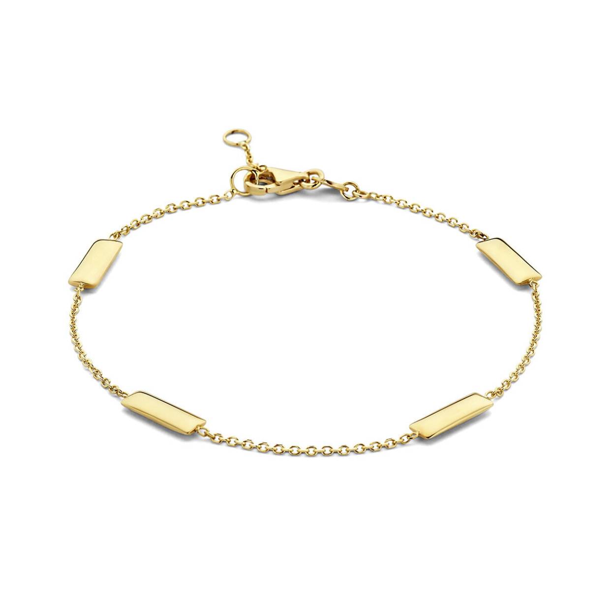 14k Geelgouden armband uitgevoerd met een karabijnsluiting. De armband heeft een draaglengte van 17 en 18.5cm. De schakelbreedte is 1.1mm.