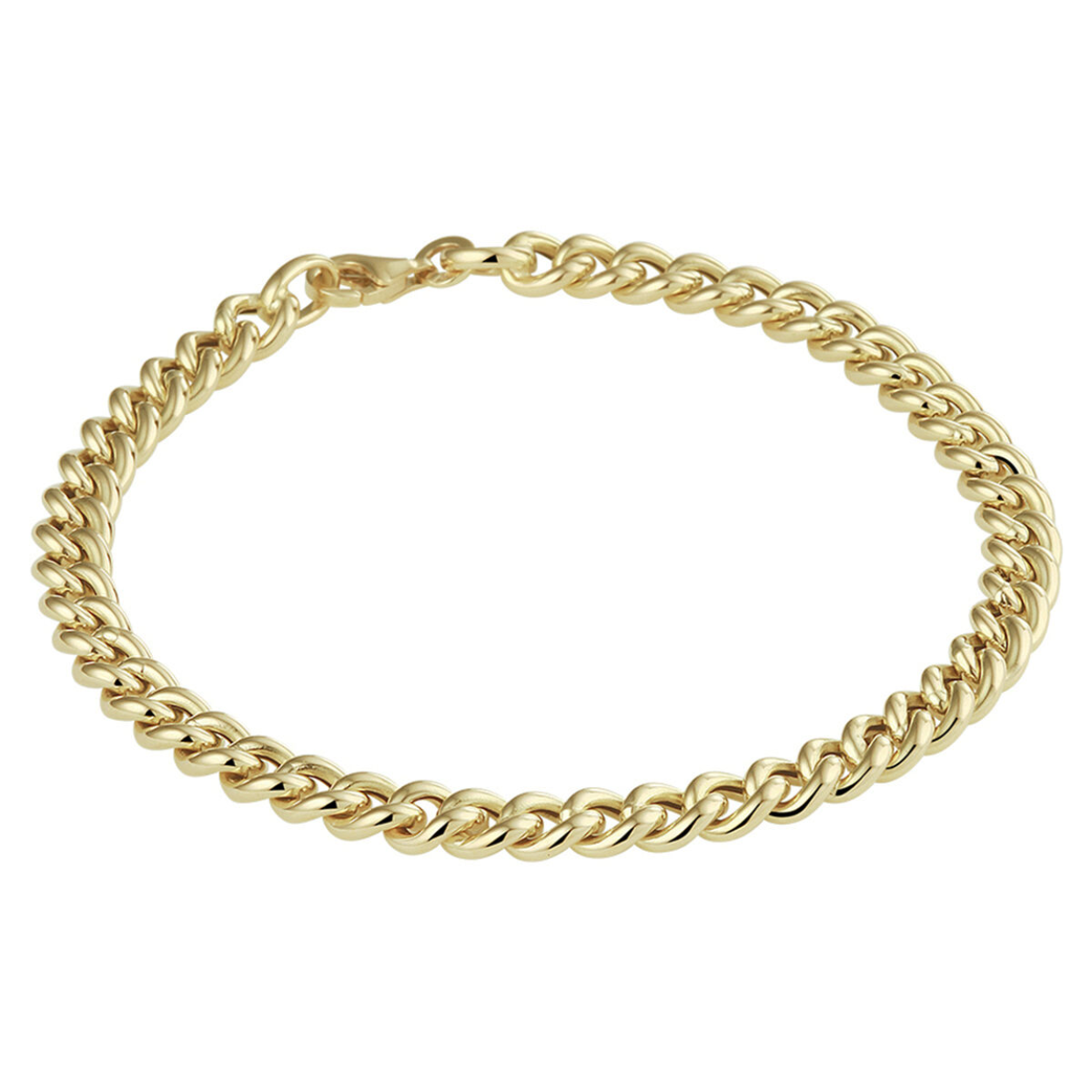 14k Geelgouden gourmet lengte artikel met een schakelbreedte van 5.2mm en een stevige karabijn sluiting.