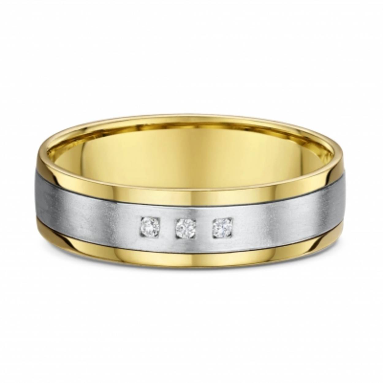 Bicolor trouwringen, 14 karaat, Damesring gezet met totaal 0.03crt diamant