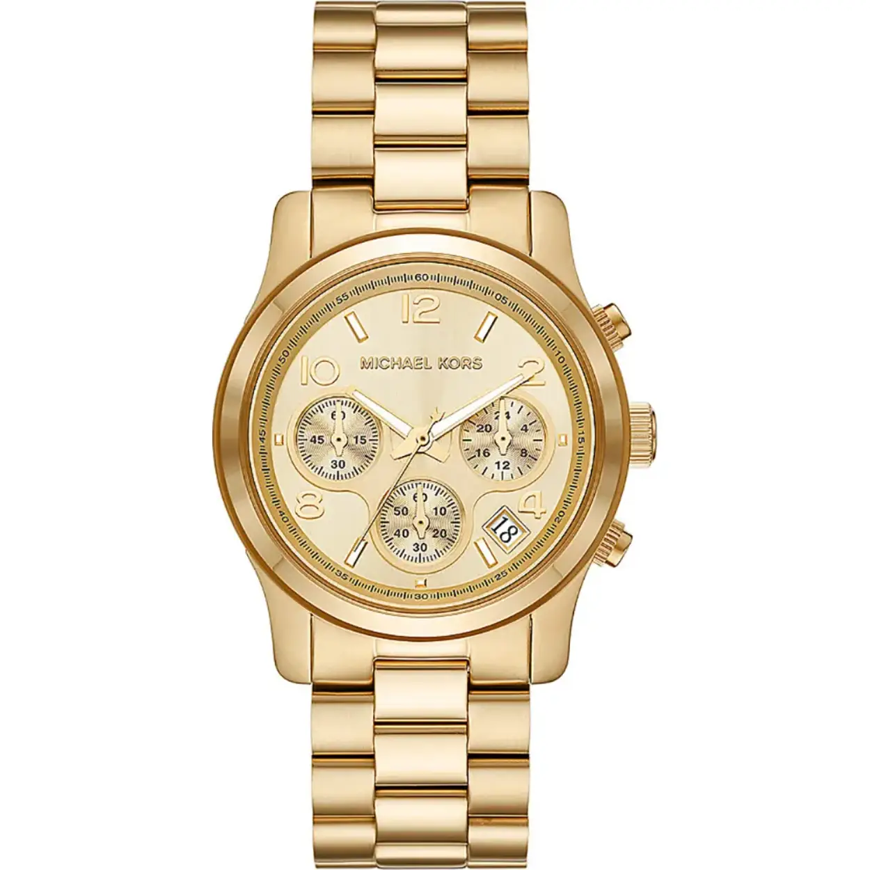 Het nu legendarische originele oversized Runway-horloge was te zien in de Michael Kors FW 2007 modeshow. Het horloge kwam die herfst in de winkels en verkocht uiteindelijk meer dan voor $ 346 miljoen tijdens zijn levensduur. Vandaag brengt Fossil dit iconische horloge opnieuw uit dat aan de basis stond van het fenomeen Michael Kors-horloges.

Dit Michael Kors horloge heeft een Roestvrijstaal kast met een diameter van 38 mm en is voorzien van een Roestvrijstaal band. In de kast bevindt zich een Seiko Instruments Inc. kwaliteitsuurwerk en is afgewerkt met Mineraalglas.
