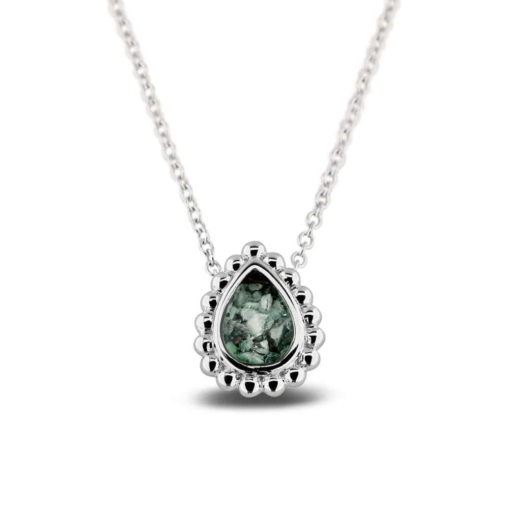 Tear Bubble neckalace. Dit sieraad wordt zichtbaar aan de voorkant gevuld met as of haar en wordt vermengd met onze speciale hars.