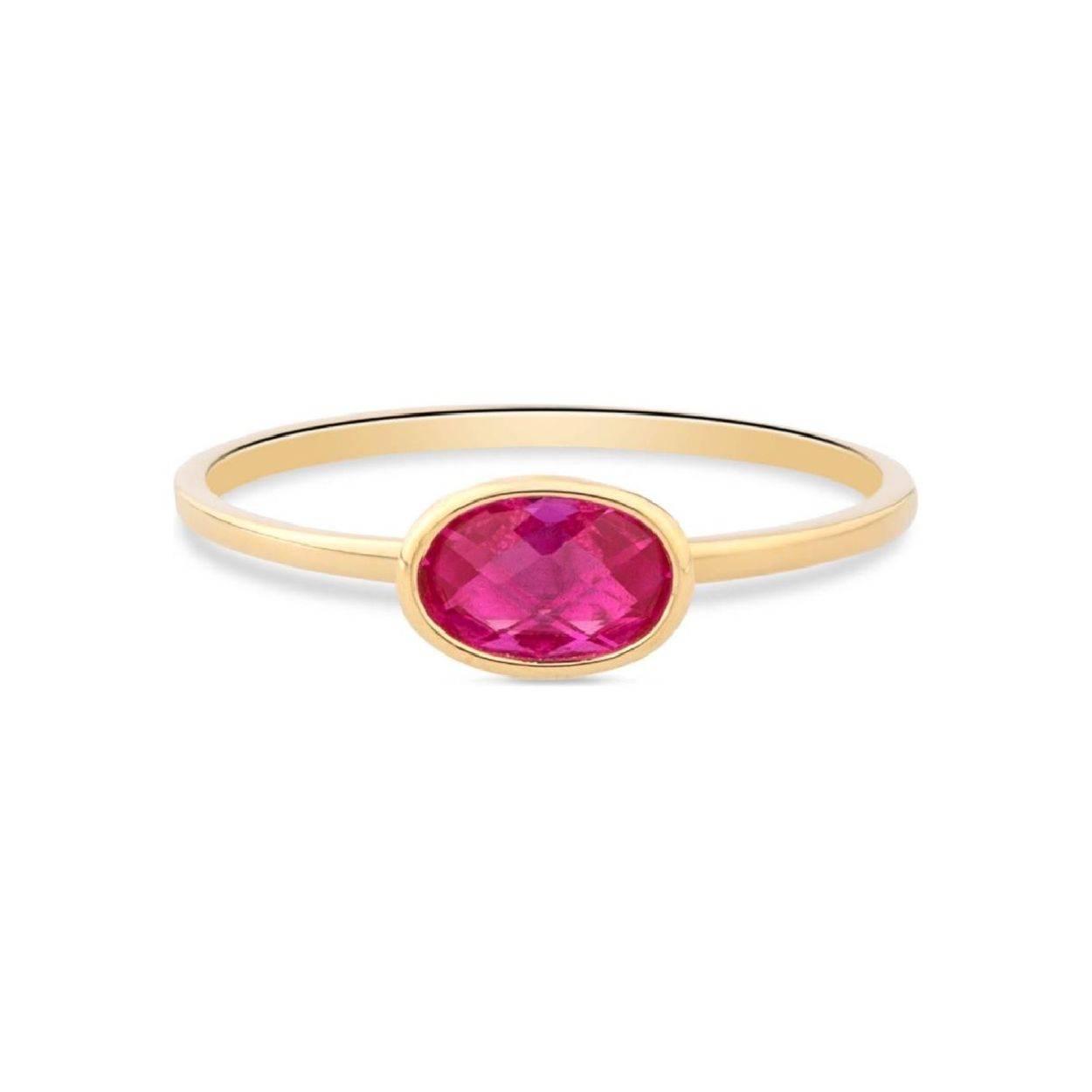 Dit is een ring van het merk Swing Jewels. De kleur van het sieraad is geelgoud. Dit sieraad bevat de edelsteen: zirconia. De kleur van deze edelsteen is: fuchsia.