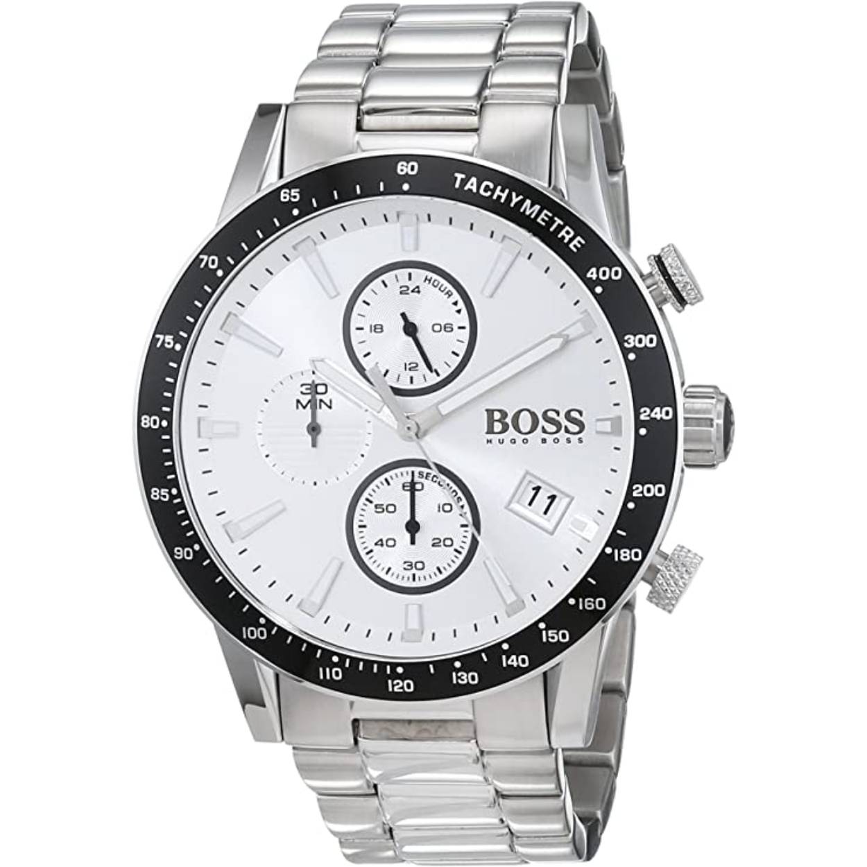 Elegante herenhorloge van het merk Hugo Boss. Dit is momenteel een van de populairste merken voor luxe heren horloges. De band is gemaakt van RVS.
