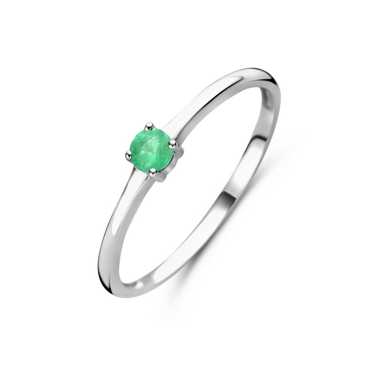 Gerhodineerd 925 zilveren ring uitgevoerd met een schitterende smaragd. De ring heeft een breedte van 3mm.