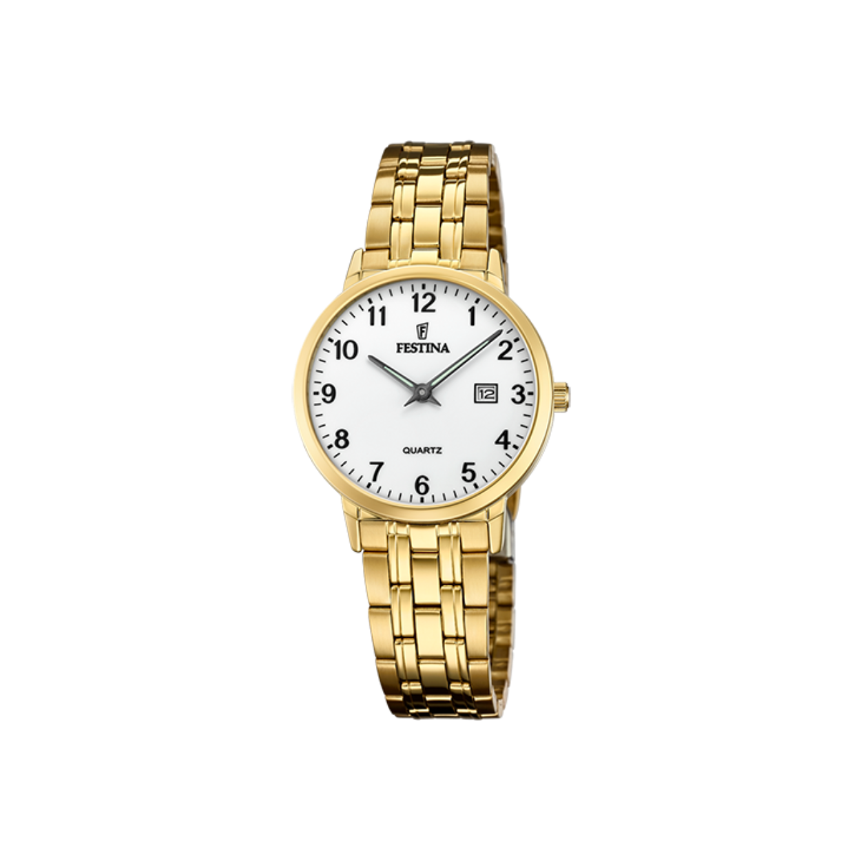 Dit prachtige Festina Dames Horloge (model F20514/1) is voorzien van een goudkleurige roestvrij stalen band en een elegante witte wijzerplaat met duidelijke cijfers. Stijlvol en functioneel.
