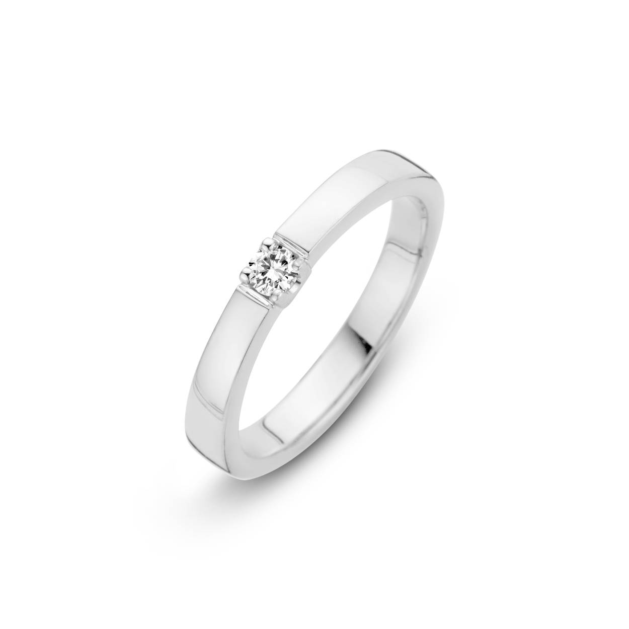 14 krt witgouden memoire ring met 1x 0.18ct briljantgeslepen diamant