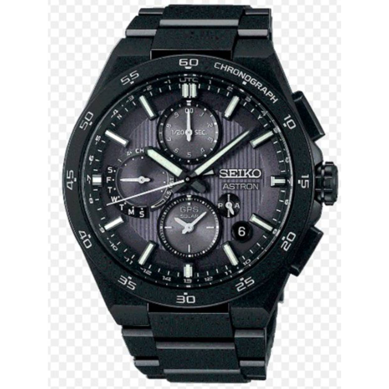 Seiko Astron GPS Solar Dual Time chronograaf zwart titanium.