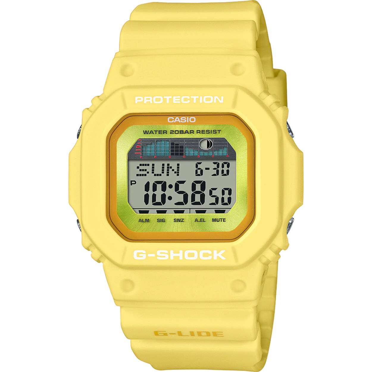 Dit G-Shock horloge heeft een kunststof kast met een diameter van 43.2 mm en is voorzien van een Kunststof band. In de kast bevindt zich een Casio kwaliteitsuurwerk en is afgewerkt met Mineraalglas.

Het horloge is 20ATM. Dit betekent dat het horloge geschikt is voor diepzeeduiken. Verder wordt het horloge geleverd met 2 jaar garantie.
