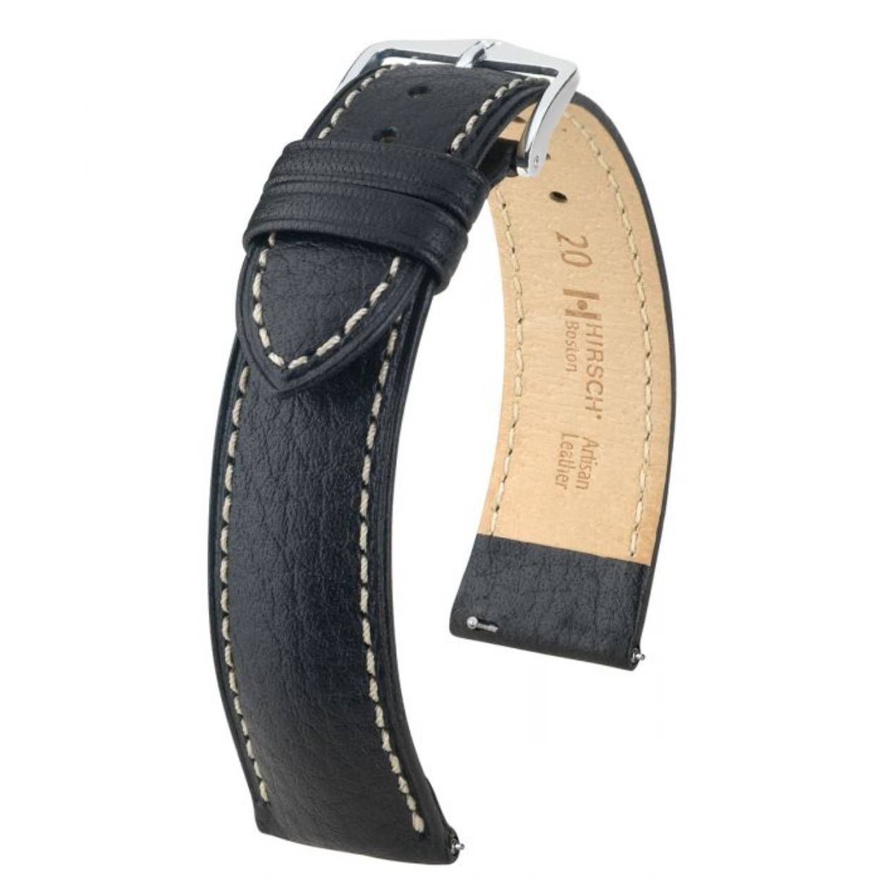 Onze leren armband BOSTON is al vele jaren een van onze bestsellers. Het semi-aniline geverfde en plantaardig gelooide leder van het buffelkalf geeft het een uniek en tijdloos karakter. Dankzij de authentieke ruwe afwerking van deze armband kan hij op verschillende manieren gecombineerd worden. Zijn perfecte draagcomfort dankt hij aan het HIRSCH Softglove voeringleder en de harmonisch gevormde bekroning.