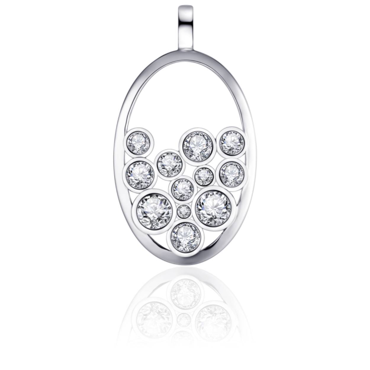 Zilveren opengewerkte ovaal hanger met briljant geslepen zirkonia's in verschillende diameters in kastzetting.

Leuk om te combineren met de bijpassende 
ring R230, R381, R383 en/of 
oorstekers E1001, E1002, E1003, E1004, KC1000 en/of
oorhangers E1006, E1007 en/of
oorringen KC1000 en/of
armband B912, B917