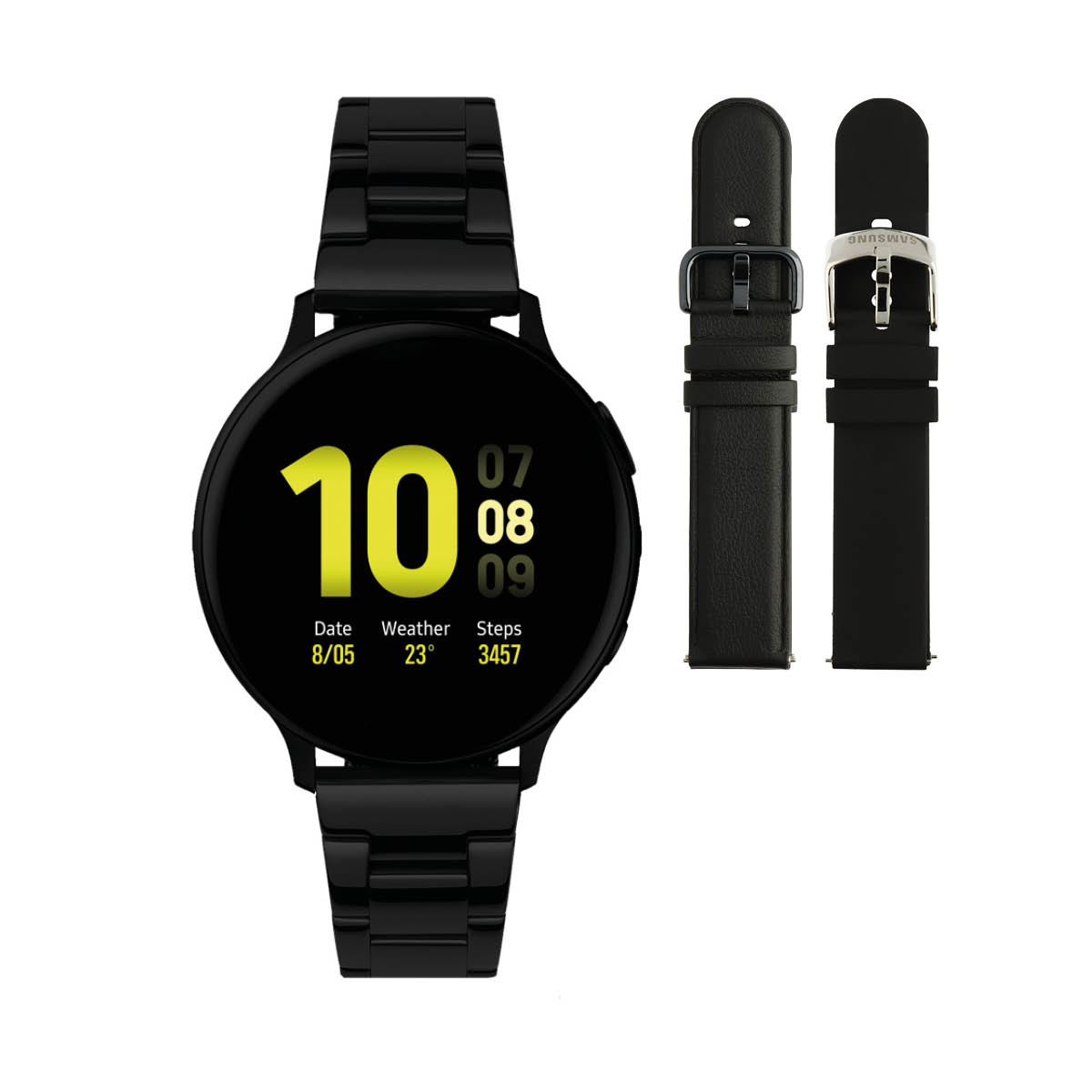 Galaxy Watch Active2 Special Edition
De Special Edition combineert de uitstraling van een luxe horloge met de geavanceerde functies van de Samsung smartwatches. Deze unieke horloges zijn uitgerust met drie verwisselbare horlogebanden: een speciaal ontworpen stainless steel-, lederen- en een siliconen horlogeband.
De Active2 Watch Special Edition zijn allen stof- en spatwaterdicht. Daarnaast zijn alle horloges 5 ATM gecertificeerd, waardoor er ook mee gezwommen kan worden.

De Active2 heeft een totaal nieuwe look en een persoonlijk in te stellen scherm. Het scherm van de Active2 biedt een ononderbroken weergave op een slanke kast die is uitgerust met een touch-bezel voor snelle bediening. De Galaxy Watch Active2 heeft een groter display met een nauwelijks zichtbare rand en biedt daardoor meer ruimte op het scherm.

Laat zien wie je bent met een wijzerplaat en één van de drie meegeleverde horlogebanden die passen bij jouw stijl en stemming. Zo kies je altijd de look die past bij jouw outfit en activiteit, of je nu gaat hardlopen of een avondje uit, met de Galaxy Watch Active2 Special Edition ben je klaar voor iedere gelegenheid!

Highlights:
- Geschikt voor Android en IOS
- Dankzij de ingebouwde speaker en microfoon, kan er ook gebeld worden met het horloge
- Ontvang alle berichten van je telefoon op je horloge, en reageer direct met quick reply’s
- herkent meer dan 35 verschillende activiteiten
- Door de verschillende meters en tellers is het mogelijk om onder andere de hartslag, stappen, snelheid, slaap, luchtdruk, stress, hoogte- en diepte te meten
- D.m.v. de ingebouwde GPS, is het mogelijk om offline te navigeren en achteraf je route terug te kijken (zonder dat de telefoon in de buurt is)
- Luister zonder smartphone naar muziek met Spotify premium
- Werkt dagen achtereen zonder opladen, dankzij de lange batterijduur