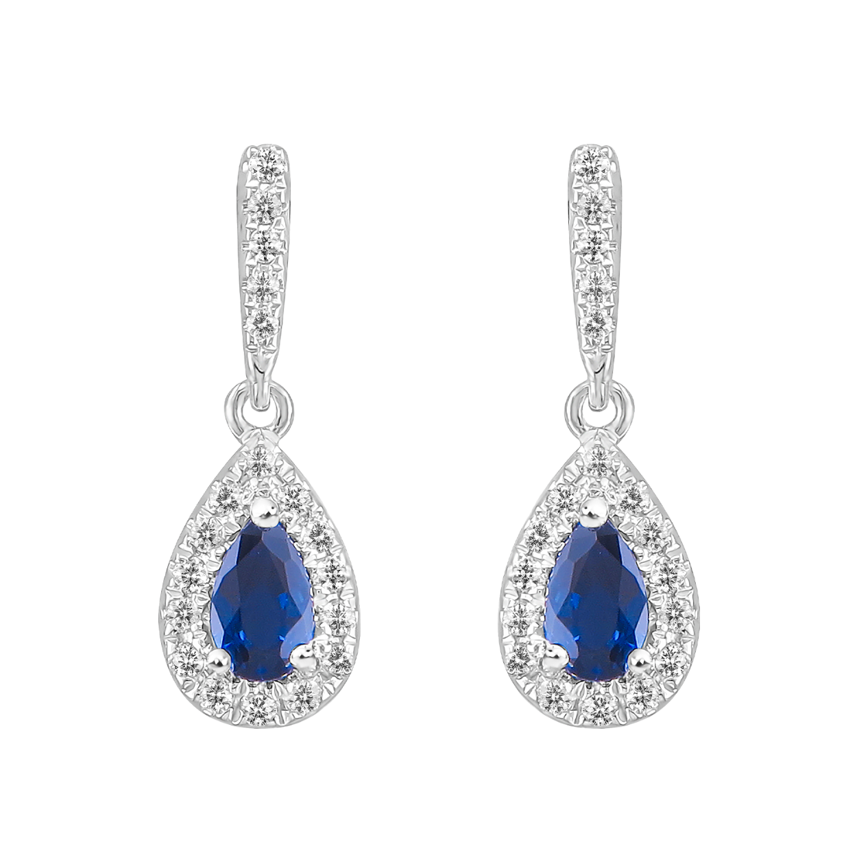 Oorringen wit goud 18kt met diamanten en blauwe saffier