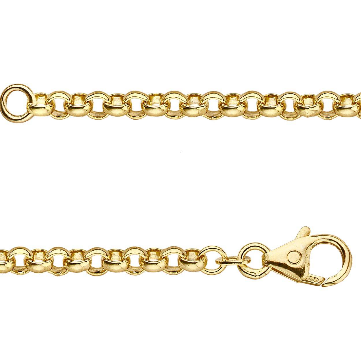 14krt geelgouden armband met zilverkern. Schakel: Jasseron. Diameter: 4mm. Lengte: 21cm. Bijpassend collier mogelijk.