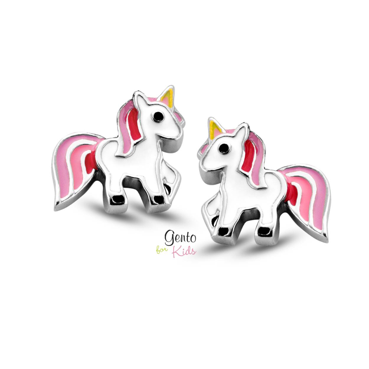 Zilveren oorstekers 'unicorn roze' van Gento kids
Bijhorende ketting met hanger ook verkrijgbaar