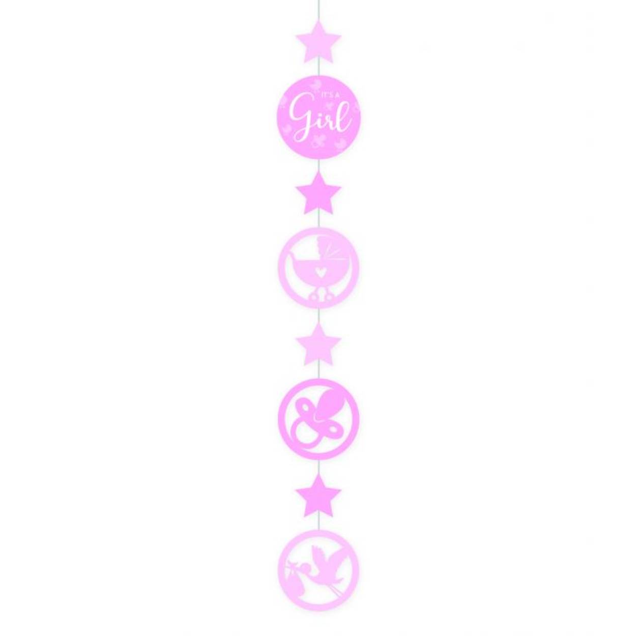 Een geboorte feestje kan niet zonder deze roze hanging decorations It's a girl! De hanging decorations zijn gemaakt van plastic en zijn ongeveer 120 centimeter lang. 