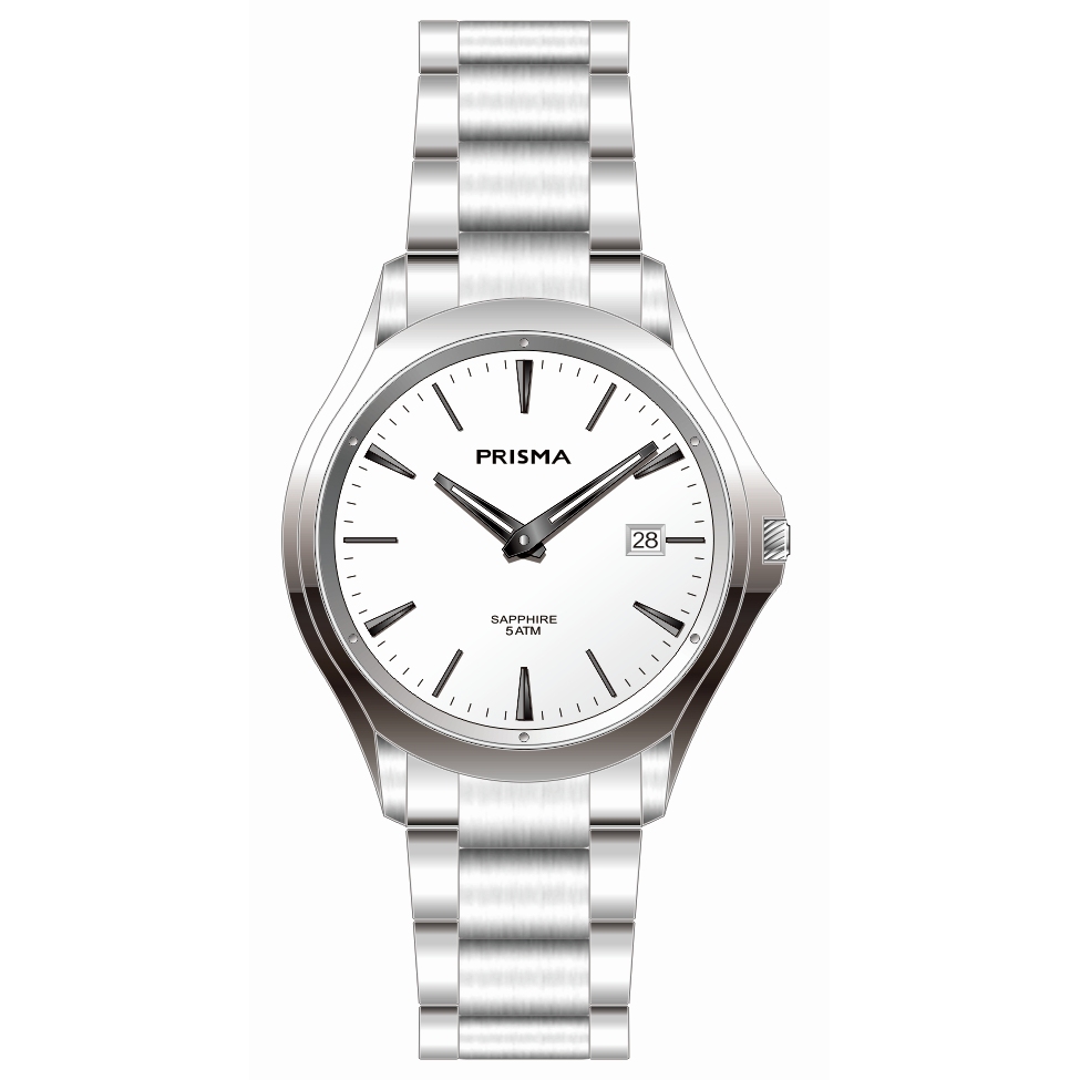 Prisma horloge 2025 heren edelstaal saffierglas 5 ATM 

Algemeen
Geslacht: heren
Model: P.2025

Voordelen
- band edelstaal zilver
- wijzerplaat zilver met zwarte streepjes
- glas is zeer krasvast
- slimline model (minder dan 7 mm dik)
- datum
- spat waterdicht: handenwassen, regen
- quartz
- maat kast 36,9mm (breedte) 6,8mm (dikte)