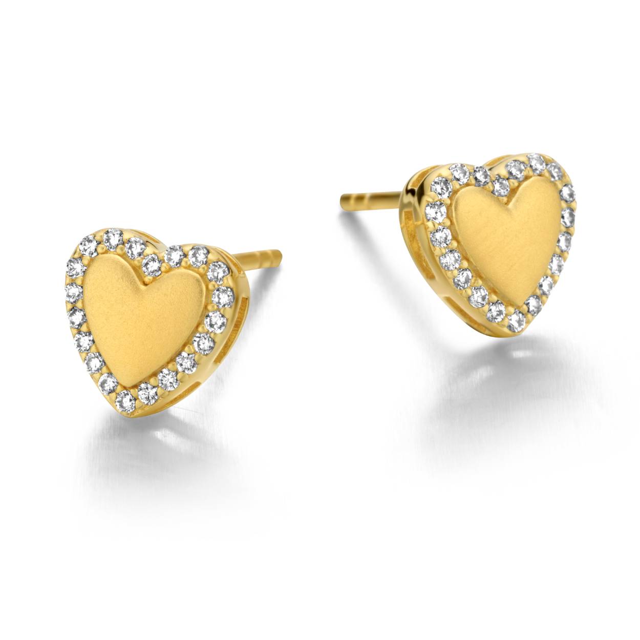 Goudkleurige matte oorstekers met zirkonium van het merk Silver Rose
Hartvormig.
Bijhorende ketting met hanger ook verkrijgbaar
Materiaal: zilver 925, verguld