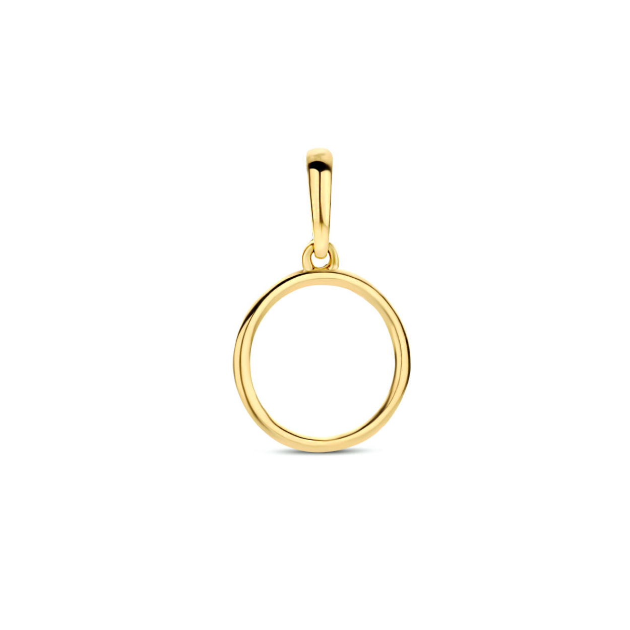 14k Geelgouden hanger met een open rondje van 10mm. De hanger heeft een totale hoogte van 1.6cm.