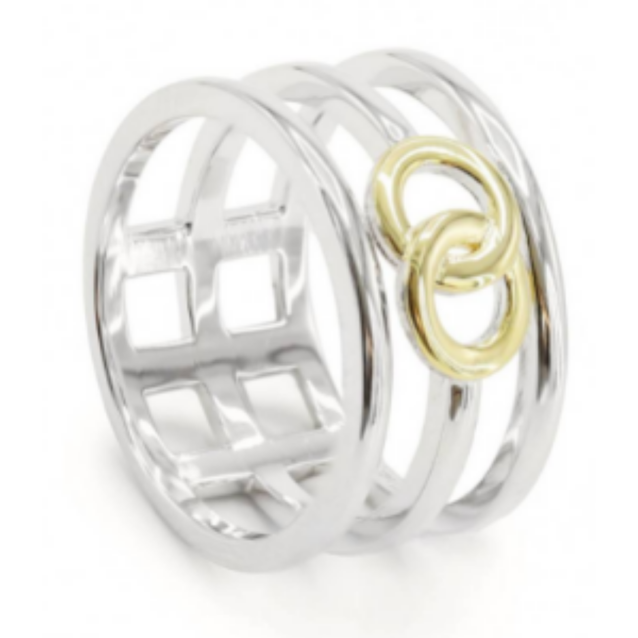 BREDE ZILVEREN RING MET CIRKEL DETAIL IN GOUD