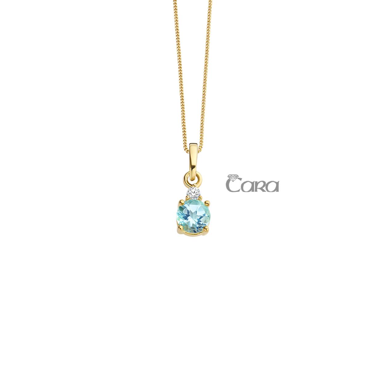 Cara hanger goud 18kt gezet met blauwe topaas en zirconia 