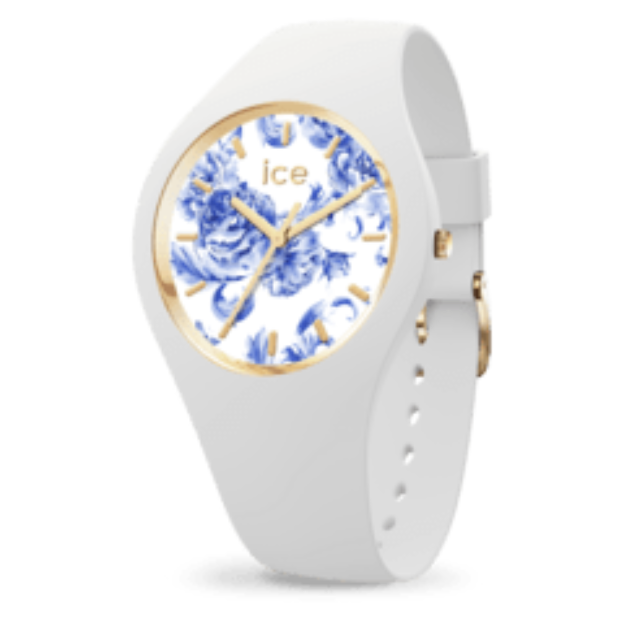 Laat je betoveren door de charme van de ICE blue - White porcelain! De hagelwitte siliconen armband met gouden details maakt van dit lieflijke horloge een echte eyecatcher om je pols. Een vrouwelijke touch aan je dagelijkse outfit!