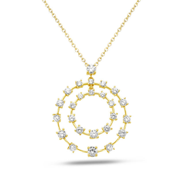 Goudkleurige zilveren ketting met hanger -  Materiaal: 925 zilver verguld, zirkonium