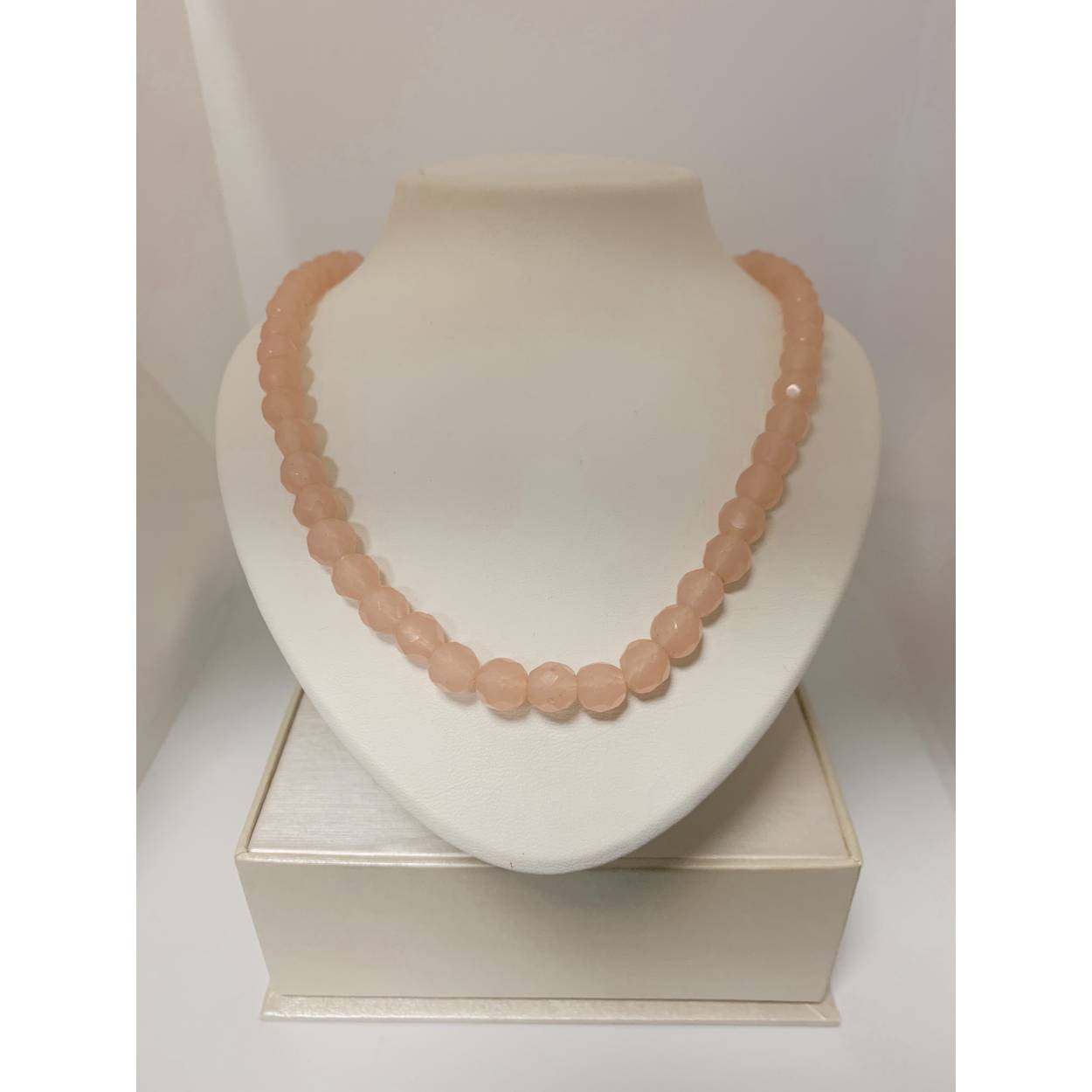 VINTAGE rozenkwarts collier - zilveren baksluiting 